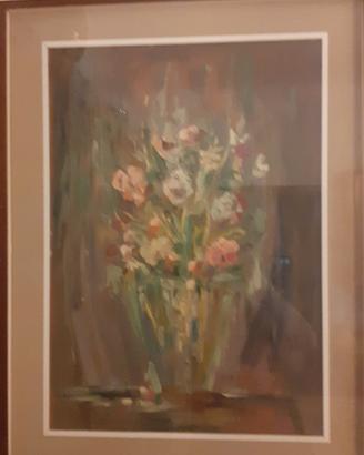 olio su tela d'epoca fiori dipinto con cornice
