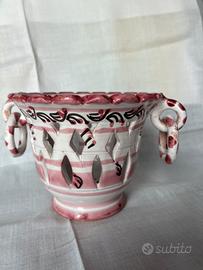 Vasetto/ secchiello in ceramica dipinto a mani
