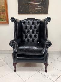 Poltrona chesterfield Queen Anne originale nera 