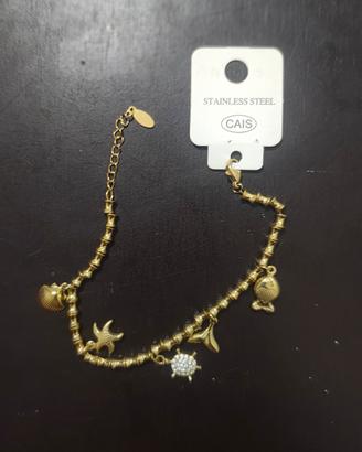 Bracciale in Acciaio Inox Oro stile bamboo accaio