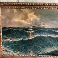 Dipinto a olio su tela veliero in alto mare senza