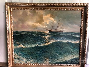 Dipinto a olio su tela veliero in alto mare senza
