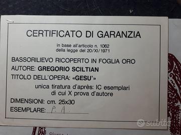 Gregorio Sciltian bassorilievo in oro GESU