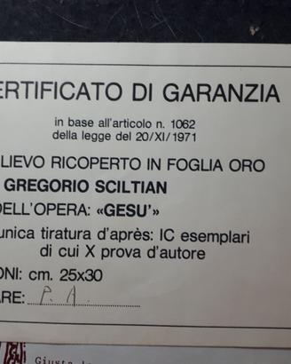 Gregorio Sciltian bassorilievo in oro GESU