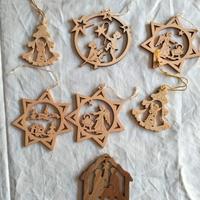 7 addobbi albero in legno, tema presepe/cristiano