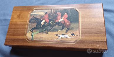 Set Gioco Vintage Legno e Velluto - Stampa Caccia