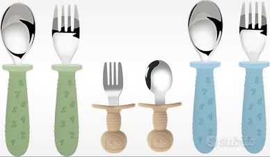 Set posate svezzamento in acciaio e manico in 