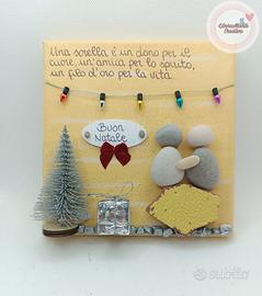 Quadretto natalizio handmade con sassi Sorella