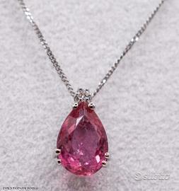 COLLANA ORO 18kt. DIAMANTE E GOCCIA TORMALINA ROSA