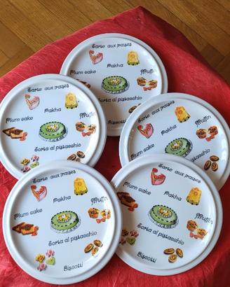 Set di 5 piatti da dessert o frutta in ceramica