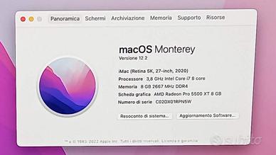iMac 27" 5k i7  anno2020  8GB SSD 512GB