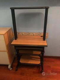 Scrivania portapc anni ottanta ferro battuto/legno