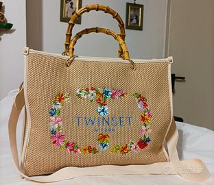 Twinset Borsa in canvas Floreale Bamboo