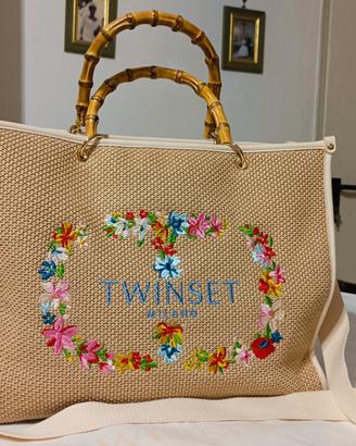 Twinset Borsa in canvas Floreale Bamboo