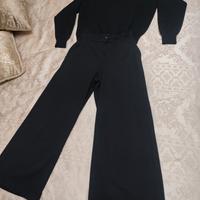 Set donna pantalone cropped + maglioncino S nero 