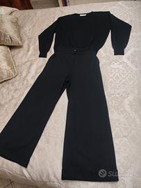 Set donna pantalone cropped + maglioncino S nero 