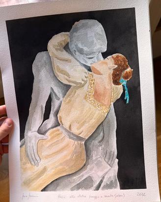 Bacio alla alla stazione -Acquerello– Serie “Baci”