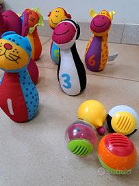 Set bowling in stoffa con palline sonore