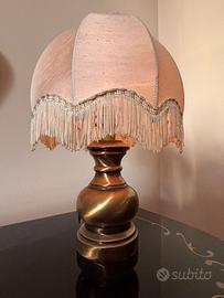 COPPIA LAMPADE DA TAVOLO VINTAGE OTTONE CON FRANGE