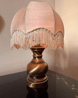 COPPIA LAMPADE DA TAVOLO VINTAGE OTTONE CON FRANGE
