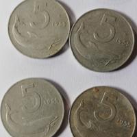 6 monete Rep. Italiana da lire 5 anno 1955