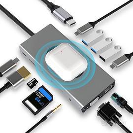USB C HUB con Ricarica Wireless, 13 in 1, Docking