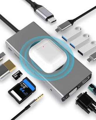 USB C HUB con Ricarica Wireless, 13 in 1, Docking