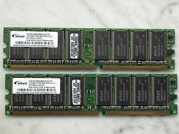2x RAM 512mb MEMORIA ELIXIR DDR 400MHz CL3 PC3