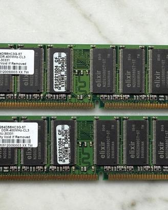 2x RAM 512mb MEMORIA ELIXIR DDR 400MHz CL3 PC3