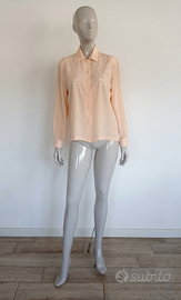 Camicia vintage  pura seta ricamata color pesca