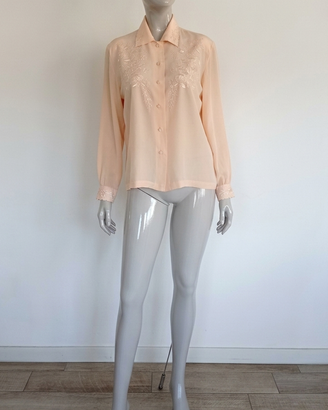 Camicia vintage  pura seta ricamata color pesca