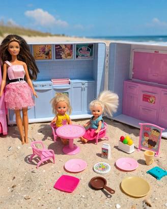 Furgoncino gelati Barbie +Barbie grande+3 piccole+
