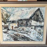 Quadro casa innevata vintage