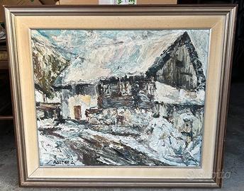 Quadro casa innevata vintage