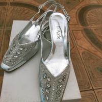 scarpe décolleté argento con pietre tacco basso