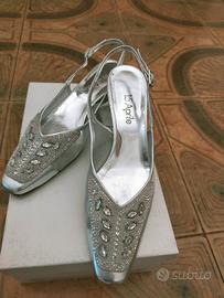 scarpe décolleté argento con pietre tacco basso