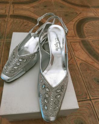 scarpe décolleté argento con pietre tacco basso