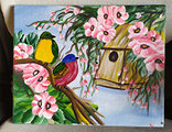 Quadro dipinto su tela uccellini fiori