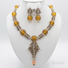 Collana Orecchini Ottone Resina Boho artigianale