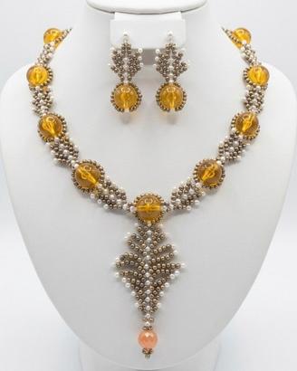 Collana Orecchini Ottone Resina Boho artigianale