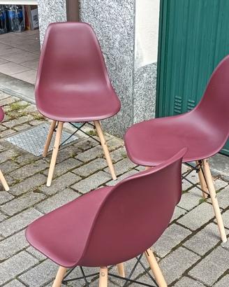 4 sedie pvc e legno rosso bordeaux sala cucina