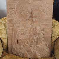 scultura in terracotta con Madonna e Gesù bambino 
