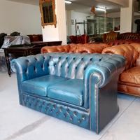 Divano chesterfield blu originale inglese vintage 