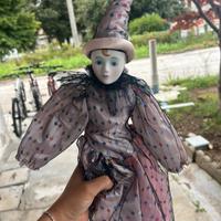Bambola Clown in Ceramica Vintage - Bianco Nero