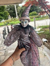 Bambola Clown in Ceramica Vintage - Bianco Nero