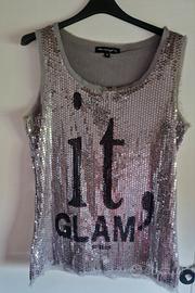 Top in Paillettes argento, taglia M