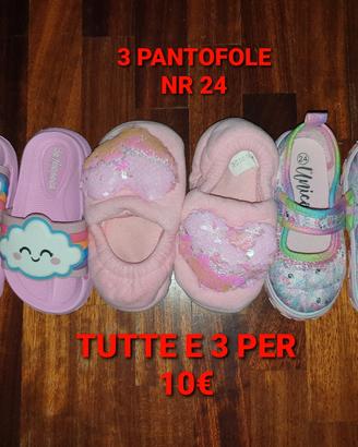 Lotto 3 pantofole ciabatte nr 24
