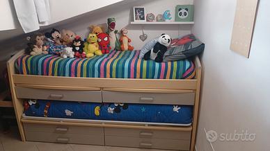 doppio letto singolo a castello/ponte estraibile 