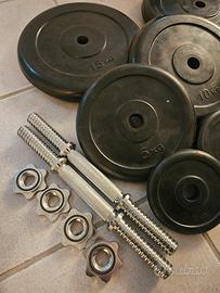 Set dischi palestra gommati foro 28mm + 4 manubri