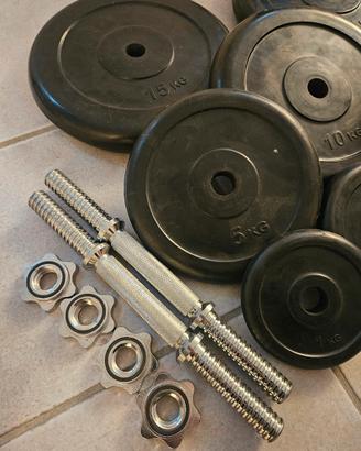 Set dischi palestra gommati foro 28mm + 4 manubri